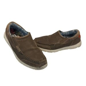 Tommy Bahama Men Brown Leather Fabric Slip On Loafers Moc Toe Shoes 11.5 D